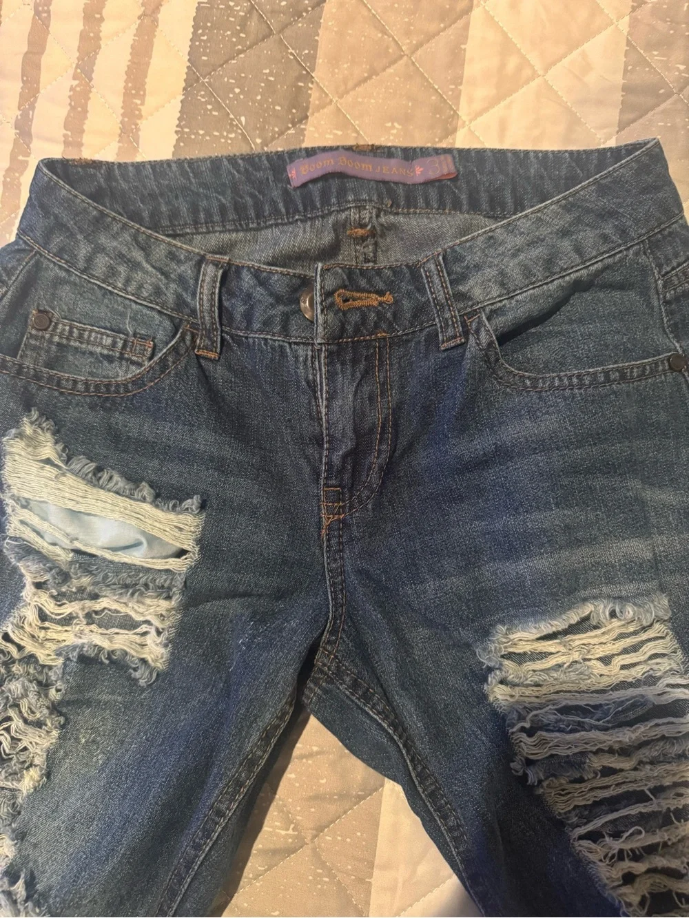Boom Boom Jeans Distressed Dark Blue Women's Jeans - Picture 3 of 4